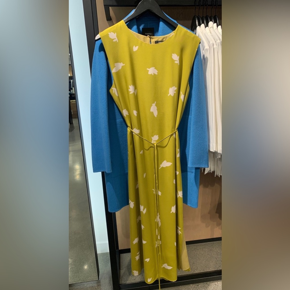Theory Olive Green and White Printed Sleeveless Dress